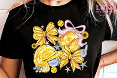 Softball Bow Png, Game Day Softball PNG, Floral Softball Bow Product Image 5