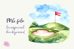 Retro Golf Course Flag and Hills Pink Golf Clipart Product Image 1