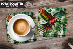 Parrot, Animal coaster, Buffalo Plaid Square Coaster PNG Product Image 1