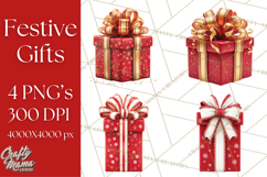 Christmas Gifts Clipart PNG, Realistic Holiday Presents Product Image 1