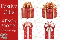 Christmas Gifts Clipart PNG, Realistic Holiday Presents Product Image 1
