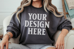 Gildan 18000 Dark Heather Mockup , Crewneck Sweatshirt Boho Product Image 1