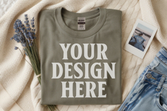 Military Green Gildan 5000 Flat Lay Tshirt Mockup, G5000 moc Product Image 1