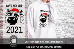 2021 SVG| 2021 New Year| Cow with Santa Hat SVG Product Image 3
