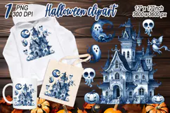 Cute blue Halloween haunted house clipart t shirt design png Product Image 2