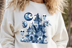 Cute blue Halloween haunted house clipart t shirt design png Product Image 3