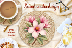 Delicate vintage floral round coaster sublimation design png Product Image 1