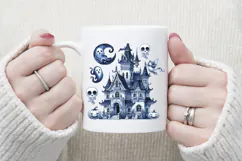 Cute blue Halloween haunted house clipart t shirt design png Product Image 4