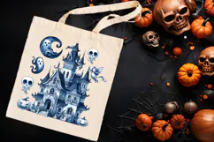 Cute blue Halloween haunted house clipart t shirt design png Product Image 1