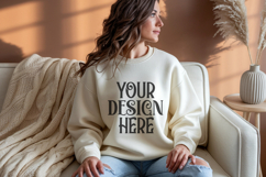 Sand Gildan 18000 Crewneck Sweatshirt Mockups,G18000 Product Image 1