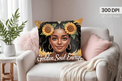 Afro Girl /Woman braided hair Pillow Design, Black Queen PNG Product Image 1
