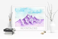 Watercolor clipart mountains travel landscape PNG WALL ART. Product Image 3