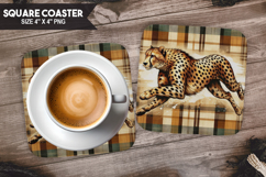 Cute Tiger, Animal coaster, Buffalo Plaid Square Coaster PNG Product Image 1
