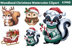 Woodland Christmas Watercolor Clipart PNG Product Image 1