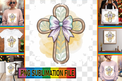 Joyful Sublimation TSHIRT Art, Cross and Bow Product Image 1
