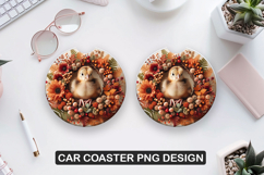 Cute Hen Car Coaster Sublimation| Animal Coaster PNG Product Image 1