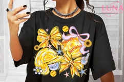 Softball Bow Png, Game Day Softball PNG, Floral Softball Bow Product Image 6