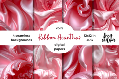 Floral Ribbon Digital Paper Kit Rococo Valentine Patterns Product Image 1