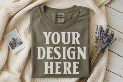 Military Green Gildan 5000 Flat Lay Tshirt Mockup, G5000 moc Product Image 1