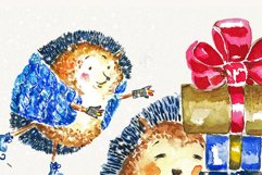 Christmas clipart, hedgehog, watercolor clipart Product Image 2