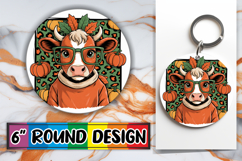 Whimsical Circle Keychain PNG, Cute Cow Product Image 1