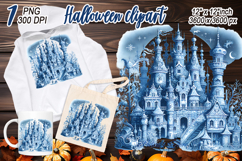 Cute blue Halloween haunted house clipart t shirt design png Product Image 2