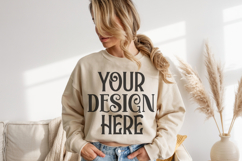 Sand Gildan 18000 Crewneck Sweatshirt Mockups,G18000 Product Image 1