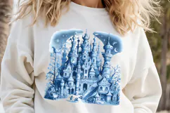 Cute blue Halloween haunted house clipart t shirt design png Product Image 3