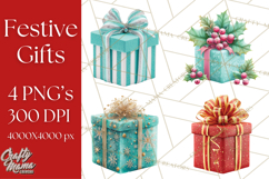 Christmas Gifts Clipart PNG, Realistic Holiday Presents Product Image 1