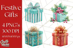 Christmas Gifts Clipart PNG, Realistic Holiday Presents Product Image 1
