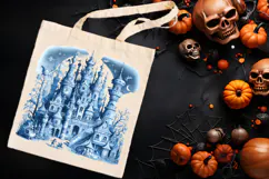Cute blue Halloween haunted house clipart t shirt design png Product Image 4