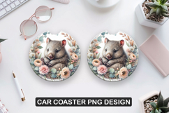 koala Flower Car Coaster Sublimation| Animal Coaster PNG Product Image 1