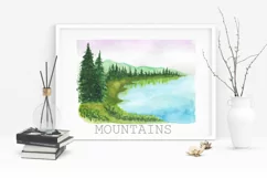 Watercolor clipart mountains travel landscape PNG WALL ART. Product Image 2