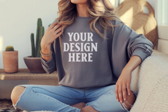 Dark Heather Gildan 18000 Crewnwck Sweatshirt Mockup, gildan Product Image 1