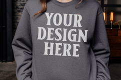 Gildan 18000 Dark Heather Mockup , Crewneck Sweatshirt Boho Product Image 1