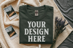 Military Green Gildan 5000 Flat Lay Tshirt Mockup, G5000 moc Product Image 1