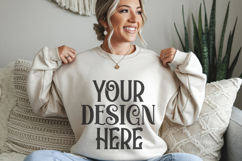 Sand Gildan 18000 Mockup, Sweatshirt Crewneck Mockups Product Image 1