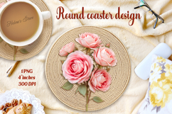Delicate vintage floral round coaster sublimation design png Product Image 1