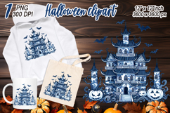 Cute blue Halloween haunted house clipart t shirt design png Product Image 2