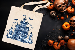 Cute blue Halloween haunted house clipart t shirt design png Product Image 4