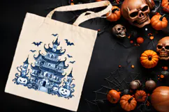 Cute blue Halloween haunted house clipart t shirt design png Product Image 4
