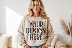 Sand Gildan 18000 Crewneck Sweatshirt Mockups,G18000 Product Image 1