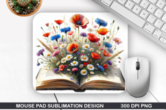 Books Flower Mouse Pad Sublimation, Animals Mouse Pad PNG Product Image 1