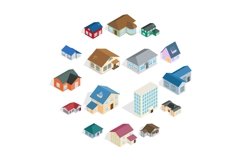 Town house cottage set, isometric 3d style Product Image 1