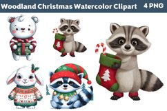 Woodland Christmas Watercolor Clipart PNG Product Image 1