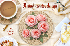Delicate vintage floral round coaster sublimation design png Product Image 1