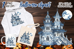 Cute blue Halloween haunted house clipart t shirt design png Product Image 2