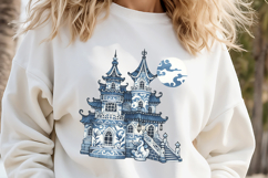 Cute blue Halloween haunted house clipart t shirt design png Product Image 3