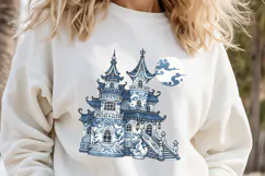 Cute blue Halloween haunted house clipart t shirt design png Product Image 3