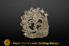 Celestial Sun Moon Faces Swirls Stars image Laser cut Product Image 1